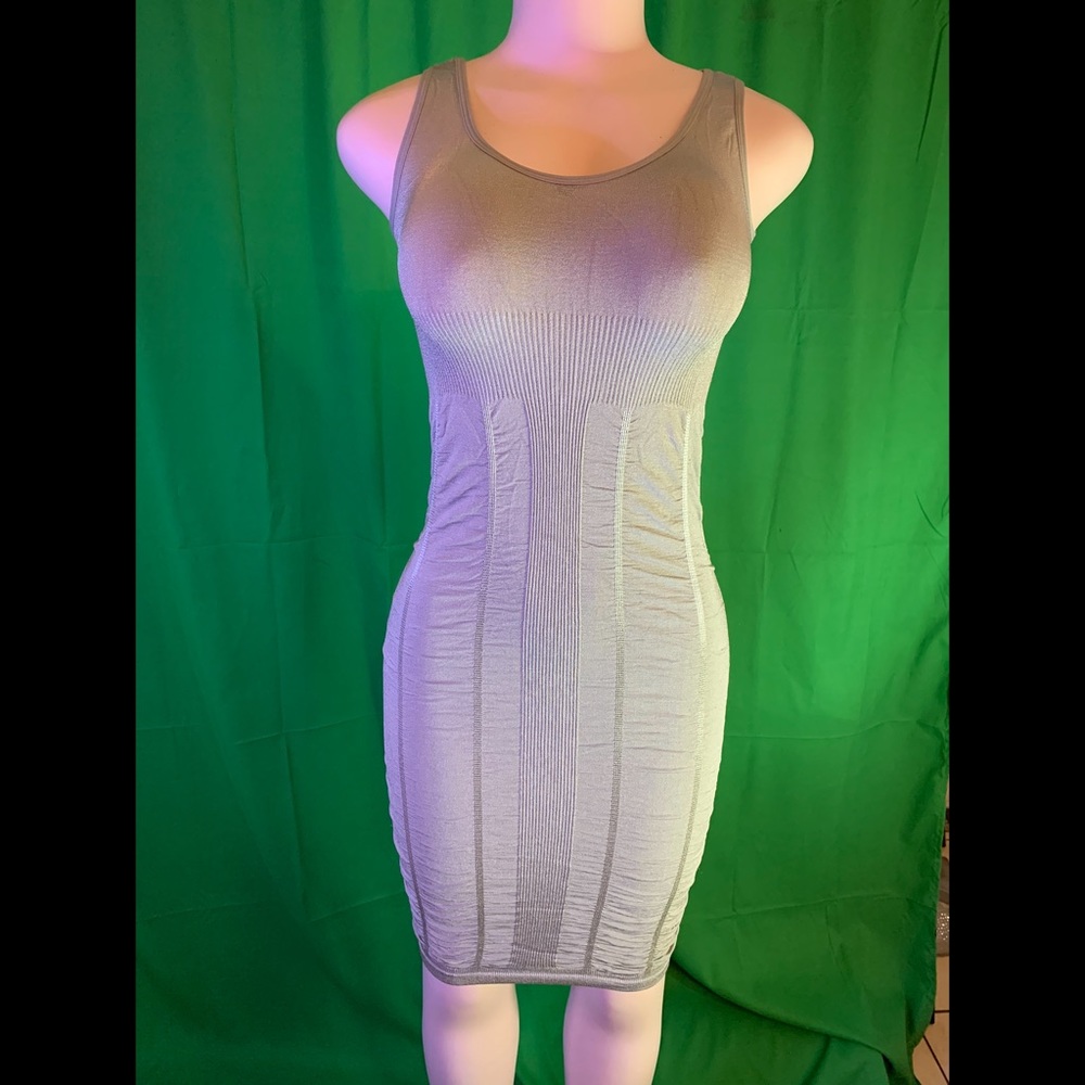 Body-con gray seamless ladies long tank top dress.